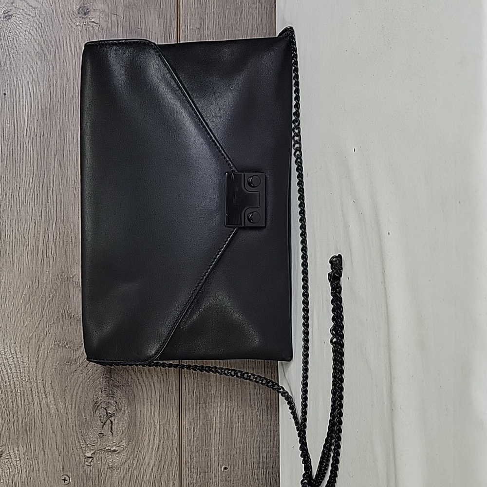 Loeffler Randall Black Leather Envelope Clutch Chain Strap Crossbody Bag - Picture 2 of 11